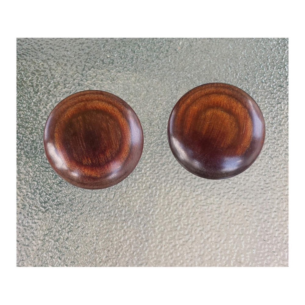 Vintage Natural Wood Grain Round Button Pierced MOD Boho Earrings - Picture 1 of 3